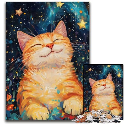 Puzzle für Erwachsene, 1000 Teile, orangefarbene Katze, Holzpuzzle, pädagogisches Denkspiel, künstlerische Heim- und Bürodekoration, ab 14 Jahren, 50x75cm von JIANGENNF