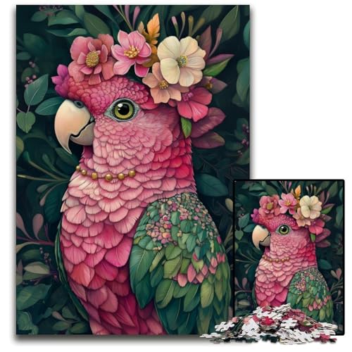 Puzzle für Erwachsene, 1000 Teile, rosa Papagei, kompliziertes Design für Teenager, DIY-Dekor und gehirnfördernder Spaß, 50x75cm von JIANGENNF
