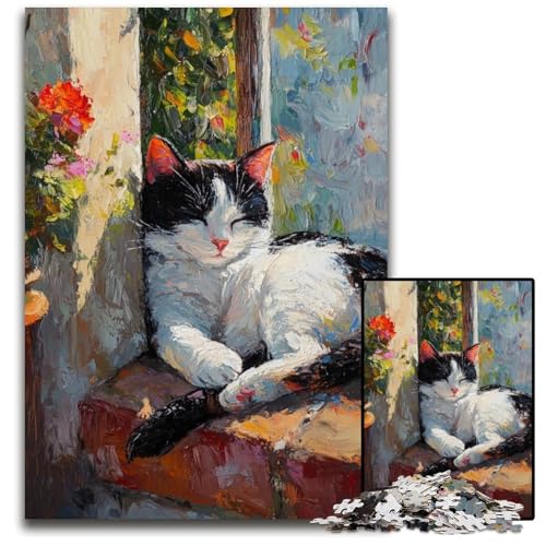 Puzzle für Erwachsene, 1000 Teile, schlafende Katze, Kartonpuzzle, pädagogisches Denkspiel, künstlerische Heim- und Bürodekoration, ab 14 Jahren, 26x38cm von JIANGENNF
