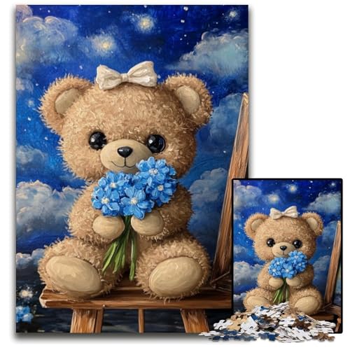 Puzzle für Erwachsene, 1000 Teile, schlafender Teddybär, Puzzle, Spielzeug, Geschenk, pädagogisches intellektuelles Dekomprimierungsspaß, Familienspiel, 50x75cm von JIANGENNF
