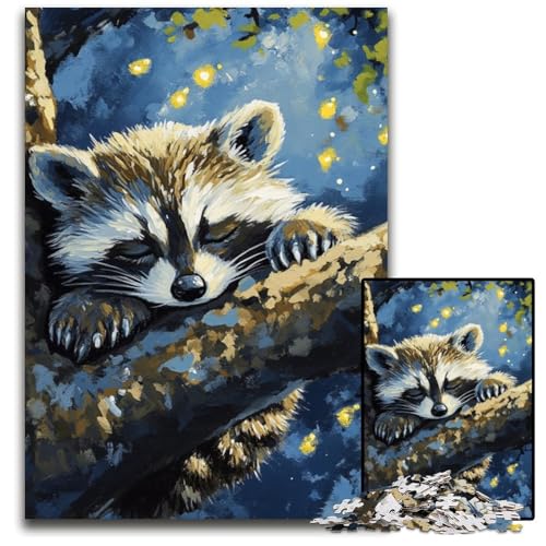 Puzzle für Erwachsene, 1000 Teile, schlafender Waschbär, Holzpuzzle, pädagogisches Denkspiel, künstlerische Heim- und Bürodekoration, ab 14 Jahren, 50x75cm Puzzle für Erwachsene, 1000 Teile, schlafender Waschbär, Holzpuzzle, pädagogisches Denkspiel, künstlerische Heim- und Bürodekoration, ab 14 Jahren, 50x75cm von JIANGENNF