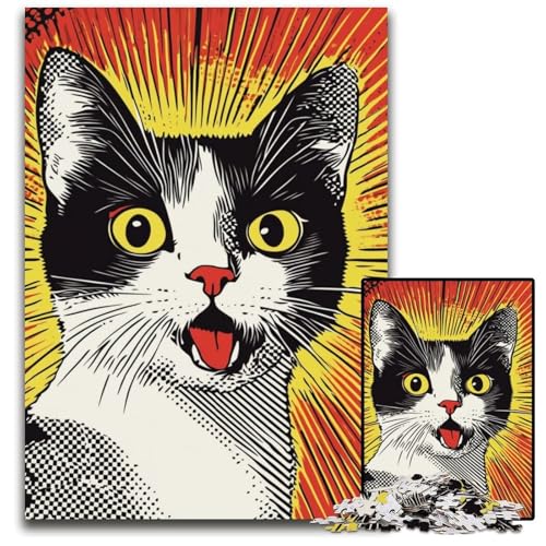 Puzzle für Erwachsene, 1000 Teile, schockierte Katze, Holzpuzzle, Heimdekoration, Familienspaß, ab 14 Jahren, 50x75cm von JIANGENNF