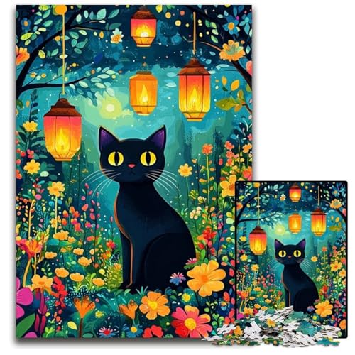 Puzzle für Erwachsene, 1000 Teile, schöne Schwarze Katze, Holzpuzzle, pädagogisches Denkspiel, künstlerische Heim- und Bürodekoration, ab 14 Jahren, 50x75cm von JIANGENNF