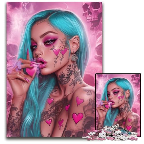Puzzle für Erwachsene, 1000 Teile, schönes tätowiertes Mädchen, Kartonpuzzle, Weihnachten, Halloween, Ostern, Neujahr, 26x38cm Puzzle für Erwachsene, 1000 Teile, schönes tätowiertes Mädchen, Kartonpuzzle, Weihnachten, Halloween, Ostern, Neujahr, 26x38cm von JIANGENNF