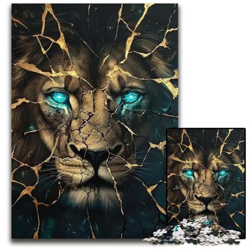 Puzzle für Erwachsene, 1000 Teile, schwarzer und Goldener Löwe, Papppuzzle, schwierig und herausfordernd, tolle Geschenke und Spielzeuge für 14-Jährige, 26x38cm von JIANGENNF
