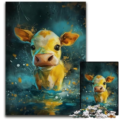 Puzzle für Erwachsene, 1000 Teile, süße kleine gelbe Kuh, Holzpuzzle, Denksportspiel, interaktives Familienspiel, geeignet für Kinder ab 14 Jahren, 50x75cm/19,68x29,52 Zoll von JIANGENNF