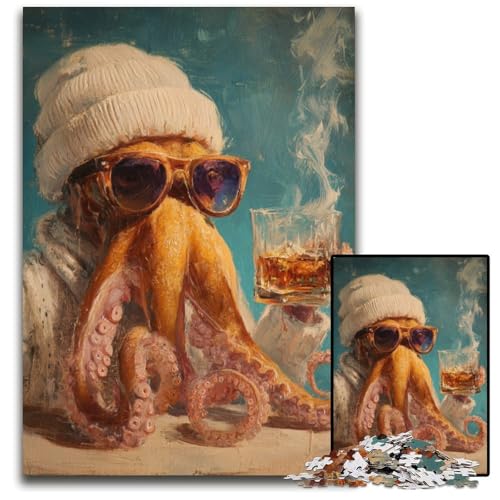 Puzzle für Erwachsene, 1000 Teile, trinkender Oktopus, Holzpuzzle, Weihnachten, Halloween, Ostern, Neujahr, 50x75cm Puzzle für Erwachsene, 1000 Teile, trinkender Oktopus, Holzpuzzle, Weihnachten, Halloween, Ostern, Neujahr, 50x75cm von JIANGENNF