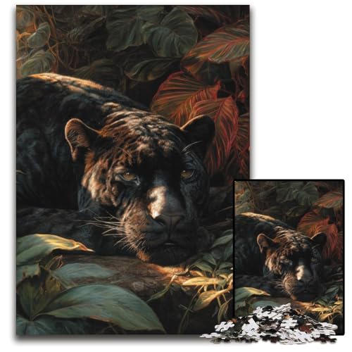 Puzzle für Erwachsene, 1000 Teile Dschungel Wild Black Panther Kartonpuzzle für Erwachsene Lernspiel Herausforderungsspielzeug für Erwachsene Teenager 26X38CM von JIANGENNF