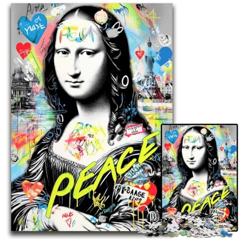 Puzzle für Erwachsene, 1000 Teile Mona Lisa Graffiti-Puzzle aus Pappe für Erwachsene, Lernspiel, Herausforderungsspielzeug für Erwachsene Teenager, 26x38cm Puzzle für Erwachsene, 1000 Teile Mona Lisa Graffiti-Puzzle aus Pappe für Erwachsene, Lernspiel, Herausforderungsspielzeug für Erwachsene Teenager, 26x38cm von JIANGENNF