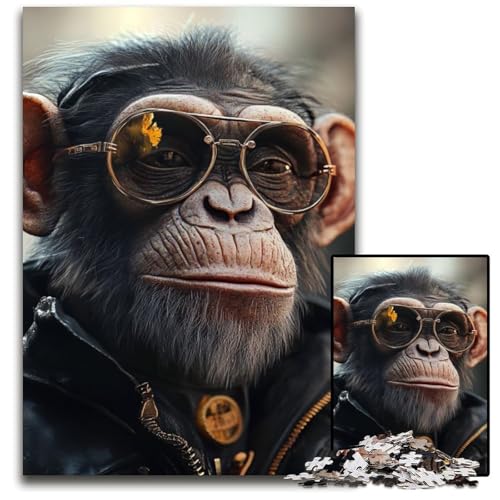 Puzzle für Erwachsene, 1000 Teile Schimpanse mit Sonnenbrille, Holzpuzzle für Erwachsene, Lernspiel, Herausforderungsspielzeug für Erwachsene Teenager, 50x75cm Puzzle für Erwachsene, 1000 Teile Schimpanse mit Sonnenbrille, Holzpuzzle für Erwachsene, Lernspiel, Herausforderungsspielzeug für Erwachsene Teenager, 50x75cm von JIANGENNF