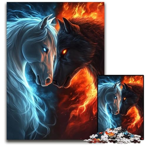 Puzzle für Erwachsene, 1000 Teile Wolf und Pferd, Papppuzzle für Erwachsene, Lernspiel, Herausforderungsspielzeug für Erwachsene Teenager, 26x38cm von JIANGENNF