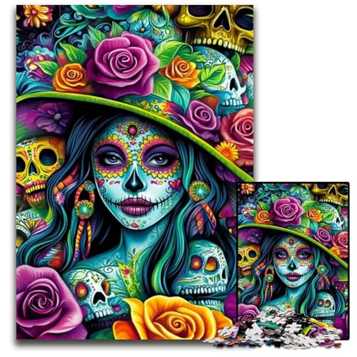 Puzzle für Erwachsene, 1000 mexikanische Totenkopfmädchen, Holzpuzzle, lustige Spiele, ganze Familie, für Kinder ab 14 Jahren, 50x75cm von JIANGENNF