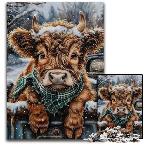 Puzzle für Erwachsene, 1000 süße Hochlandkuh-Puzzles aus Karton, Lernspiele zum Stressabbau, Heimdekorationsspielzeug für 14-Jährige, 26x38cm von JIANGENNF