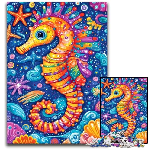 Puzzle für Erwachsene, 1000-teiliges Cartoon-Seepferdchen-Holzpuzzle, Heimdekoration, Familienspaß, ab 14 Jahren, 50x75cm von JIANGENNF
