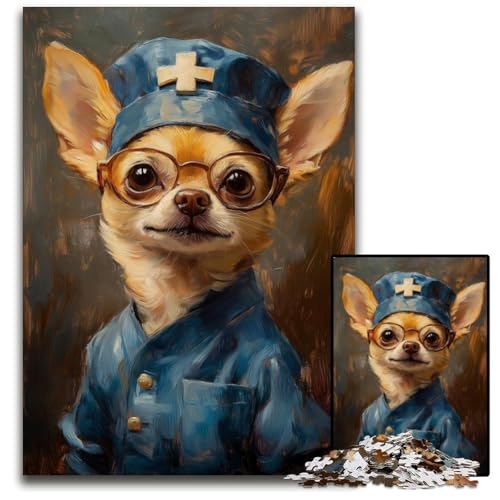 Puzzle für Erwachsene, 1000-teiliges Chihuahua-Krankenschwester-Puzzle aus Holz, Denksportaufgabe, Teenager und Heimdekoration, 50x75cm von JIANGENNF