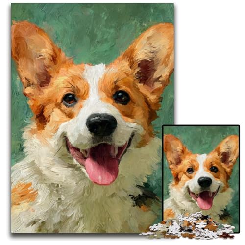 Puzzle für Erwachsene, 1000-teiliges Corgi-Holzpuzzle, Heimdekoration, Familienspaß, ab 14 Jahren, 50x75cm von JIANGENNF