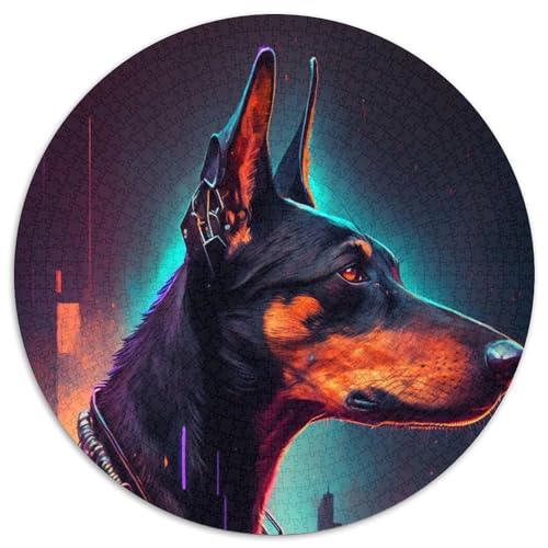 Puzzle für Erwachsene, 1000-teiliges Dobermann-Pinscher-Rundpuzzle, 1000-teiliges Puzzle, interaktives Familienspiel, DIY-Heimdekoration, Denksport-Geschenk (Größe 67,5 x 67,5 cm) von JIANGENNF