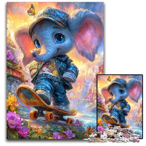 Puzzle für Erwachsene, 1000-teiliges Elefanten-auf-Skateboard-Puzzle aus Pappe, Geburtstage, Feiertage, am besten für Weihnachten, 26x38cm Puzzle für Erwachsene, 1000-teiliges Elefanten-auf-Skateboard-Puzzle aus Pappe, Geburtstage, Feiertage, am besten für Weihnachten, 26x38cm von JIANGENNF