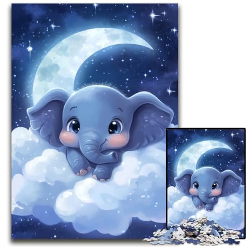 Puzzle für Erwachsene, 1000-teiliges Elefantenbaby-Holzpuzzle für Erwachsene, Lernspiel, Herausforderungsspielzeug für Erwachsene Teenager, 50x75cm von JIANGENNF
