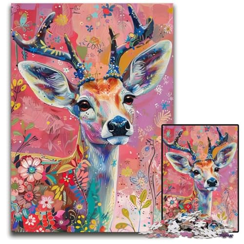 Puzzle für Erwachsene, 1000-teiliges Fantasy-Hirsch-Holzpuzzle, Heimdekoration, Familienspaß, ab 14 Jahren, 50x75cm von JIANGENNF