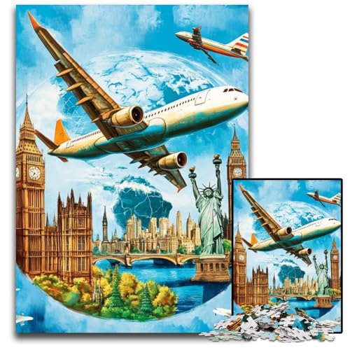 Puzzle für Erwachsene, 1000-teiliges Farbflugzeug-Holzpuzzle für Erwachsene, Lernspiel, Herausforderungsspielzeug für Erwachsene Teenager, 50x75cm von JIANGENNF