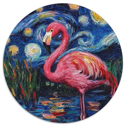 Puzzle für Erwachsene, 1000-teiliges Flamingo-Nachthimmel-Puzzle, runde Puzzles für 1000 Teile, Geburtstage und Feiertage (Größe 67,5 x 67,5 cm) von JIANGENNF