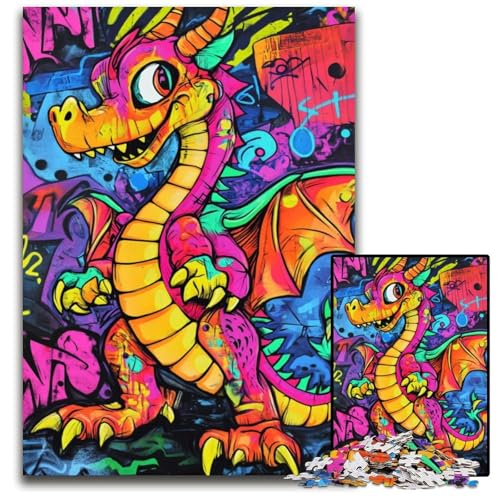 Puzzle für Erwachsene, 1000-teiliges Graffiti-Drachen-Holzpuzzle, Heimdekoration, Familienspaß, ab 14 Jahren, 50x75cm von JIANGENNF