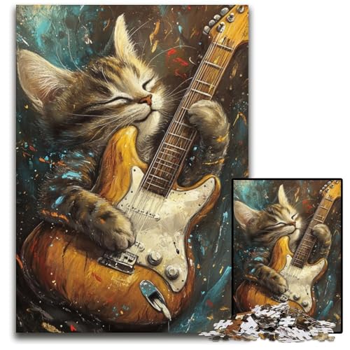 Puzzle für Erwachsene, 1000-teiliges Holzpuzzle mit Katze, die Gitarre spielt, Denksportaufgabe, einzigartige Geburtstags- und Geschenkideen für Kinder ab 14 Jahren, 50x75cm Puzzle für Erwachsene, 1000-teiliges Holzpuzzle mit Katze, die Gitarre spielt, Denksportaufgabe, einzigartige Geburtstags- und Geschenkideen für Kinder ab 14 Jahren, 50x75cm von JIANGENNF