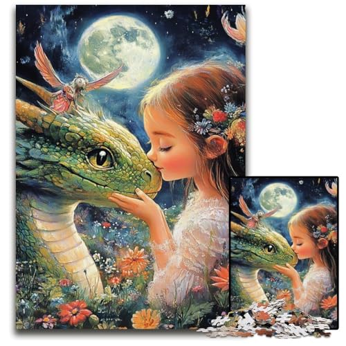 Puzzle für Erwachsene, 1000-teiliges Holzpuzzle mit fliegendem Drachen und kleinem Mädchen, Geburtstage, Feiertage, am besten für Weihnachten, 50x75cm von JIANGENNF
