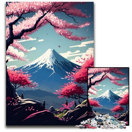 Puzzle für Erwachsene, 1000-teiliges Holzpuzzle mit japanischen Kirschblüten, ideal für Verliebte, perfektes Weihnachts-, Neujahrs- und Valentinstagsgeschenk, 50x75cm/19,68x29,52 Zoll von JIANGENNF