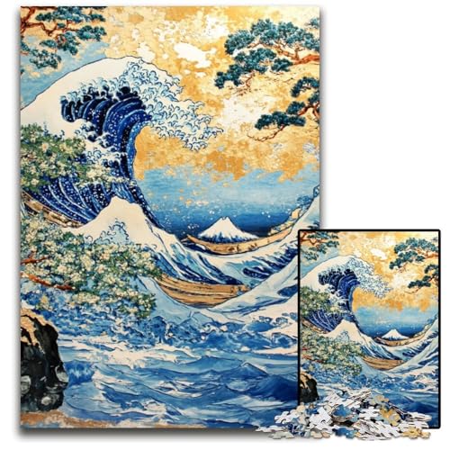 Puzzle für Erwachsene, 1000-teiliges Holzpuzzle mit japanischen Wellen, Heimdekoration, Familienspaß, ab 14 Jahren, 50x75cm Puzzle für Erwachsene, 1000-teiliges Holzpuzzle mit japanischen Wellen, Heimdekoration, Familienspaß, ab 14 Jahren, 50x75cm von JIANGENNF