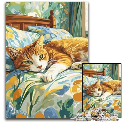 Puzzle für Erwachsene, 1000-teiliges Holzpuzzle mit schlafender Katze, Denksportaufgabe, Teenager und Heimdekoration, 50x75cm von JIANGENNF