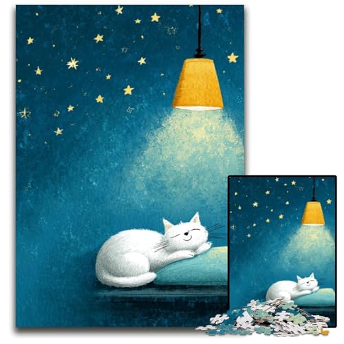 Puzzle für Erwachsene, 1000-teiliges Holzpuzzle mit schlafender Katze, Lernspiel, Herausforderungsspielzeug für Erwachsene Teenager, 50x75cm von JIANGENNF