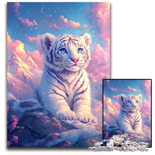 Puzzle für Erwachsene, 1000-teiliges Holzpuzzle mit weißem Tiger, Lernspiel, Herausforderungsspielzeug für Erwachsene Teenager, 50x75cm von JIANGENNF
