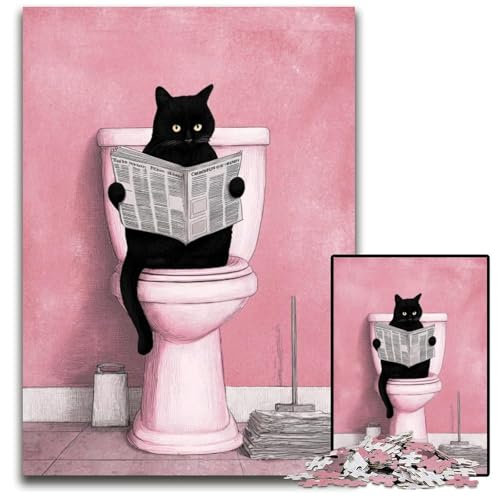 Puzzle für Erwachsene, 1000-teiliges Karton-Puzzle Katze auf der Toilette, interessanter Stressabbau, Geschenkideen für Kinder ab 14 Jahren, 26x38cm von JIANGENNF