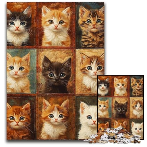 Puzzle für Erwachsene, 1000-teiliges Katzencollage-Holzpuzzle, Heimdekoration, Familienspaß, ab 14 Jahren, 50x75cm von JIANGENNF