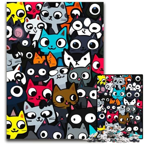 Puzzle für Erwachsene, 1000-teiliges Katzenkunst-Holzpuzzle für Erwachsene, Lernspiel, Herausforderungsspielzeug für Erwachsene Teenager, 50x75cm von JIANGENNF