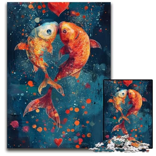 Puzzle für Erwachsene, 1000-teiliges Koi-Paar-Holzpuzzle, Heimdekoration, Familienspaß, ab 14 Jahren, 50x75cm von JIANGENNF