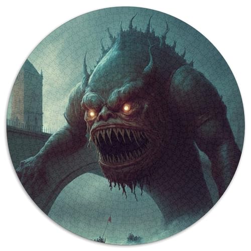 Puzzle für Erwachsene, 1000-teiliges Monster-Invasion-Rundpuzzle für 1000 Teile, Geburtstage und Feiertage (Größe 67,5 x 67,5 cm) von JIANGENNF