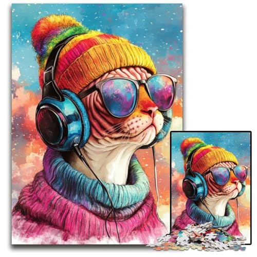 Puzzle für Erwachsene, 1000-teiliges Musik-Katzen-Puzzle, interaktives Familienspiel, Denksport-Geschenk, Lernspielzeug, 26x38cm von JIANGENNF