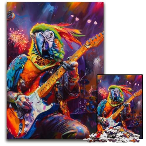 Puzzle für Erwachsene, 1000-teiliges Papppuzzle mit Papagei, der Gitarre spielt. Bunte Heimdekoration und interaktives Familienspiel, 26x38cm von JIANGENNF