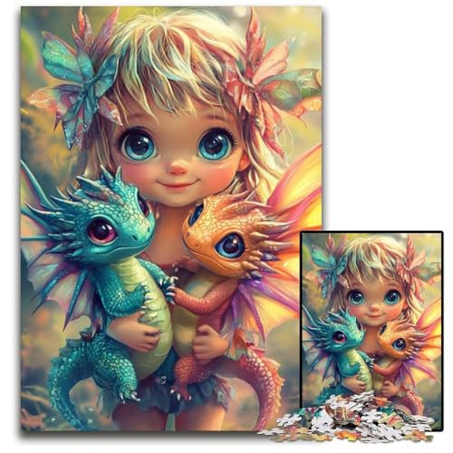 Puzzle für Erwachsene, 1000-teiliges Papppuzzle mit kleinem Mädchen und Drachen, Geburtstage, Feiertage, am besten für Weihnachten, 26x38cm von JIANGENNF
