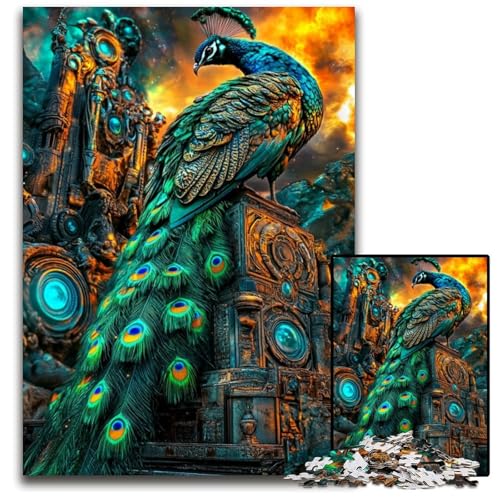 Puzzle für Erwachsene, 1000-teiliges Pfauen-Holzpuzzle, Heimdekoration, Familienspaß, ab 14 Jahren, 50x75cm von JIANGENNF