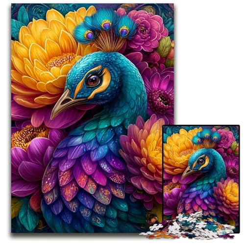 Puzzle für Erwachsene, 1000-teiliges Pfauen-Holzpuzzle für Erwachsene, Lernspiel, Herausforderungsspielzeug für Erwachsene Teenager, 50x75cm von JIANGENNF