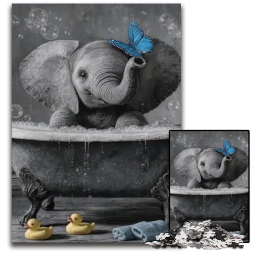 Puzzle für Erwachsene, 1000-teiliges Puzzle, Elefant und Blauer Schmetterling, Lernspielzeug, ganze Familie, ab 14 Jahren, 50x75cm von JIANGENNF