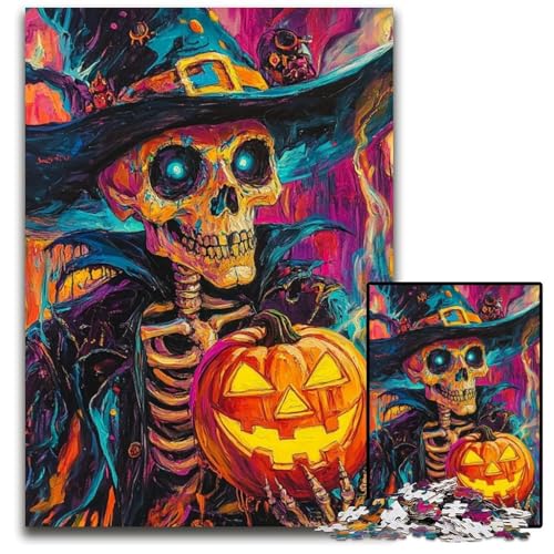 Puzzle für Erwachsene, 1000-teiliges Puzzle, Halloween-Skelett, Karton-Puzzle, Lernspielzeug, ganze Familie, ab 14 Jahren, 26x38cm von JIANGENNF