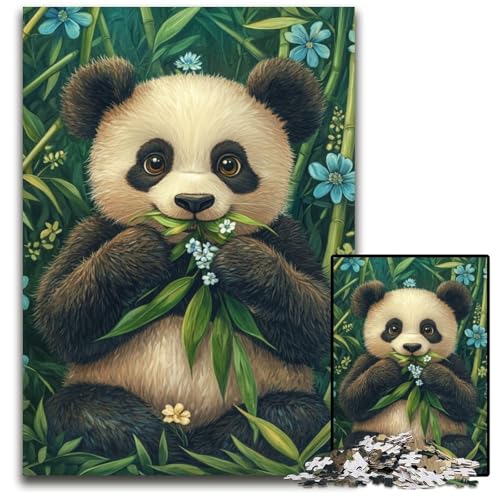 Puzzle für Erwachsene, 1000-teiliges Puzzle, Panda isst Bambus, Holzpuzzle, Heimdekoration, Familienspaß, ab 14 Jahren, 50x75cm von JIANGENNF