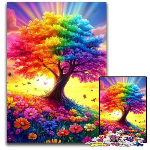 Puzzle für Erwachsene, 1000-teiliges Puzzle, Regenbogenbaum, Holzpuzzle, Heimdekoration, Familienspaß, ab 14 Jahren, 50x75cm von JIANGENNF