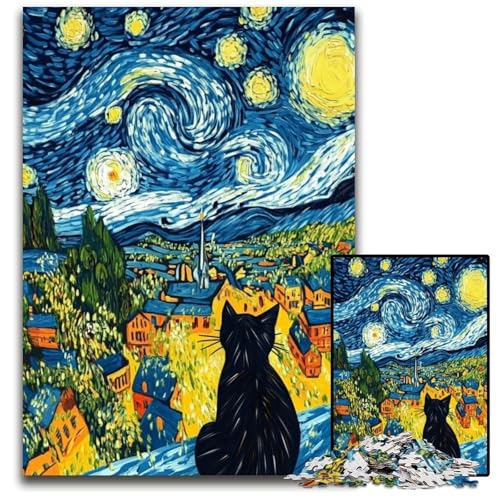 Puzzle für Erwachsene, 1000-teiliges Puzzle, Van Gogh, Nachthimmel-Katze, Holzpuzzle, Lernspielzeug, ganze Familie, ab 14 Jahren, 50x75cm Puzzle für Erwachsene, 1000-teiliges Puzzle, Van Gogh, Nachthimmel-Katze, Holzpuzzle, Lernspielzeug, ganze Familie, ab 14 Jahren, 50x75cm von JIANGENNF