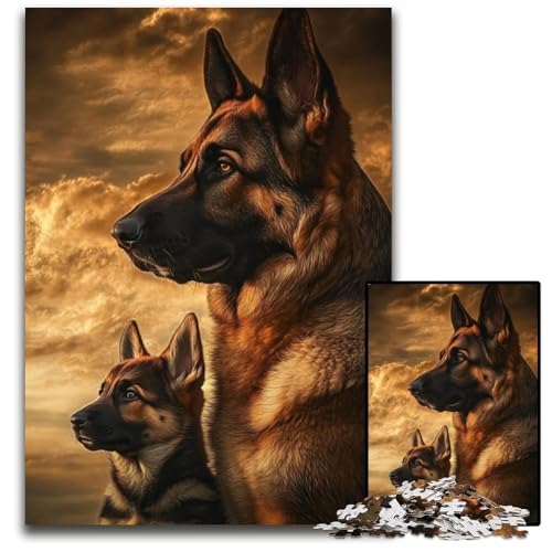 Puzzle für Erwachsene, 1000-teiliges Puzzle Deutscher Schäferhund, Papppuzzle, Heimdekoration, Familienspaß, ab 14 Jahren, 26x38cm von JIANGENNF